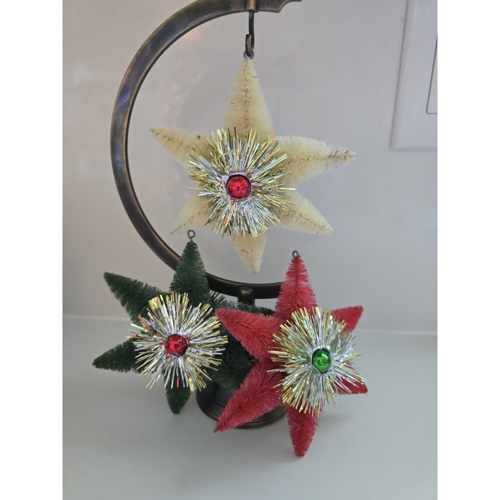 Ganz Vintage Style Sisal Star Christmas Ornaments Set Of Three New
